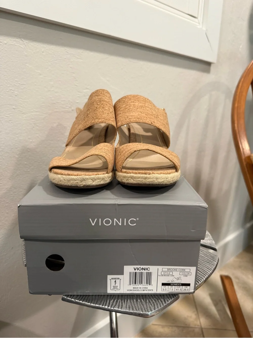 Vionic Tan Espadrille Cork Wedge Sandals